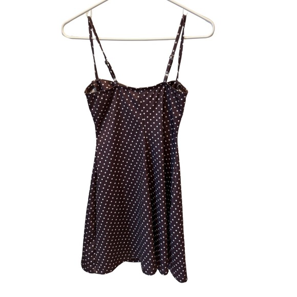 Y2K Brown Polka Dot Babydoll Mini Dress Women XS Spaghetti Strap Retro Pinup - Picture 8 of 12
